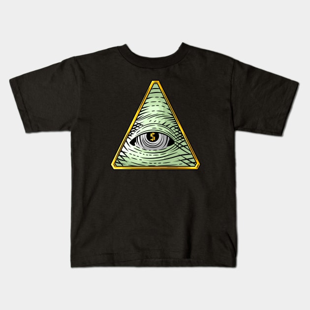 Money God illuminati art with great eye and dolar symbol Kids T-Shirt by Drumsartco